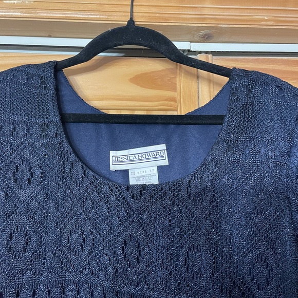 Jessica Howard Long Navy Blue Sparkle Lace Dress. Lined. Size 12. Cap Sleeves. - Picture 6 of 11